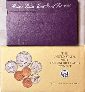 1990 Proof & Uncirculated Annual US Mint Coin Sets PDS 15 Coins - Picture 1 of 8
