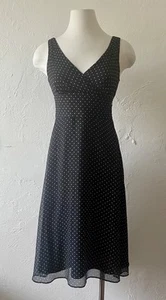 Vtg 90’s J.Crew Navy Blue Silk Chiffon Sofia Polka Dot Sleeveless Dress Sz 2P - Picture 1 of 7