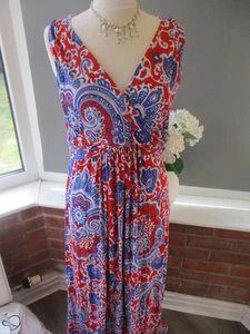 Women's PHASE EIGHT Red White Blue Paisley Stretch Long Maxi Dress UK 16 VGC - Picture 1 of 9