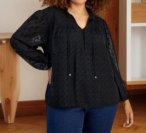 Tommy Hilfiger Womens Plus Smocked Yok Clip DotTie Neck Blouse Black Size 2X NWT - Picture 1 of 1