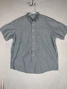 Camicia uomo LL Bean grande L verde bianca a righe casual manica corta con bottoni - Foto 1 di 8