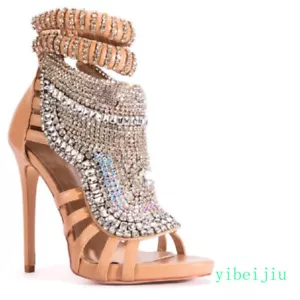 Stivaletti donna gladiatore romano strass banchetto tacco alto scarpe fatti a mano - Foto 1 di 20