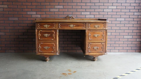 Antique Desk ~ Desk ~ Writing Desk ~ Vintage Desk ~ Leather Top Desk Cover