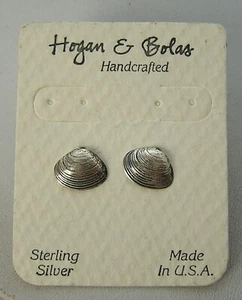 Vintage Sterling Hogan & Bolas NWT Carded Unworn Sea Shell Shape Stud Earrings - Picture 1 of 4
