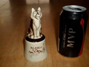 [ALASKA] 3-D SIBERIAN HUSKIE DOG, PORCELAIN HAND BELL, Vintage JAPAN 1970's yrs. - Picture 1 of 11