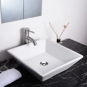 16"x16"x4" Porcelain Ceramic Vessel Sink Pop Up Drain Bathroom Vessel Basin - Picture 1 of 10