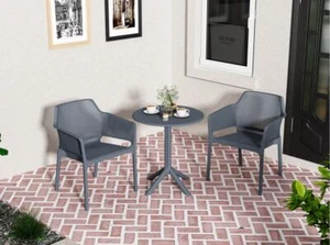 Premium Ocean Plastic Charcoal Bistro Arm Chair 3 Piece Set Outdoor Furniture - Picture 1 of 5