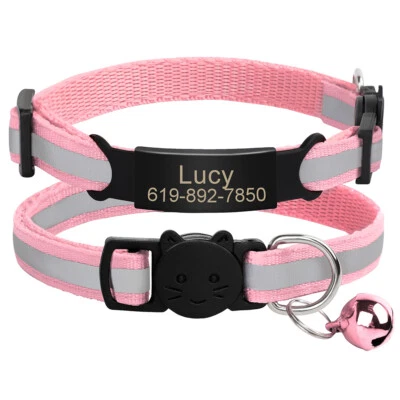 反光分离安全猫项圈和定制名称 ID 标签无噪音和铃铛 — 第 1/4 张图片