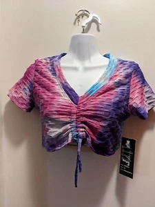 SRX Activewear Women's Medium Cropped Tie Front Moisture Wicking Stretch V Neck - Picture 1 of 7