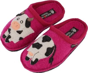 HAFLINGER Flair Molly COW Fuchsia Pink wool Arch Support Slipper EU 39 42 - Picture 1 of 2