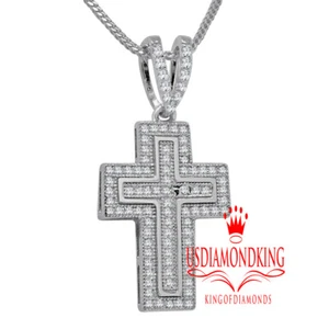 Real Genuine White Gold Sterling Silver Mini Jesus Cross Pendent Charm Chain Set - Picture 1 of 4