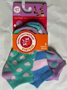 LittleMissMatched Zany Liner Heart Stripes Ages 4-9 3 Single Socks NEW NO TAG - Picture 1 of 2