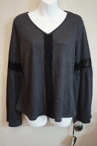 Knox Rose Damen schönes anthrazitgraues Langarm-Spitzentop Gr. XS neu mit Etikett - Bild 1 von 4