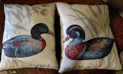2件套自制枕头,Mallard和木鸭带绿色格子背面 — 第 1/4 张图片