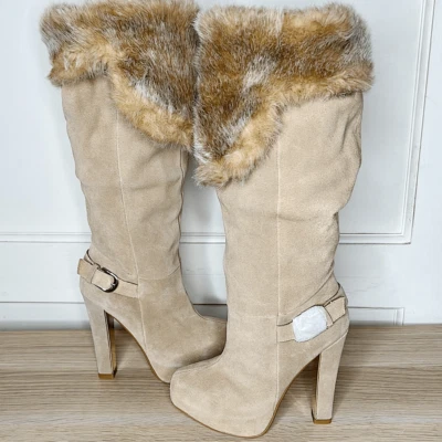 Botas de gamuza de piel por encima de la rodilla Colin Stuart tacón tostado nuevas sin etiquetas talla 6.5B Foto 1 de 4