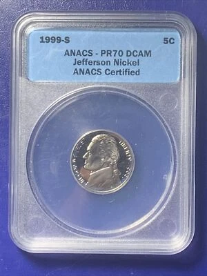 1999-S PROOF JEFFERSON NICKEL ANACS PR70DCAM - Image 1 of 2