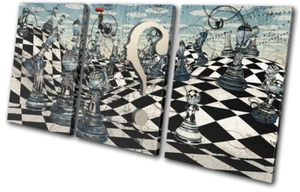 Abstract Chess Board Surrealism Fantasy TREBLE CANVAS WALL ART Picture Print - Picture 1 of 1