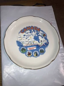 Plato de recuerdo vintage CANADÁ 9" 100 % borde de oro canadiense 22K Trans Canada Hwy - Imagen 1 de 4
