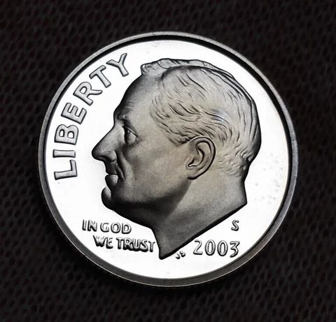 2003-S Roosevelt Dime Proof - 90% Silver Coin - US 10 Cents $0.10 Cover