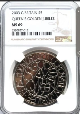2003 Great Britain £5 Queens Golden Jubilee NGC MS69 TÒP POP=3 super RARE!!! - Image 1 of 4