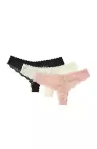 3 pk - HONEYDEW Intimates 11270 Cream Cafe Black Lace Brief Cut Thong Panties M - Picture 1 of 1