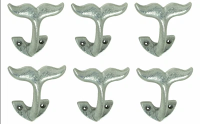 КОМПЛЕКТ/6 Литой Алюминиевый Металлический Держатель Хвоста Кита / Крючки - Выветренная Отделка - Изображение 1 из 2