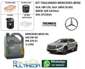 TAGLIANDO 4 FILTRI OLIO ORIGINALE 5W30 MERCEDES GLA X156 180 CDI 1.5 80KW 109 CV - Foto 1 di 7