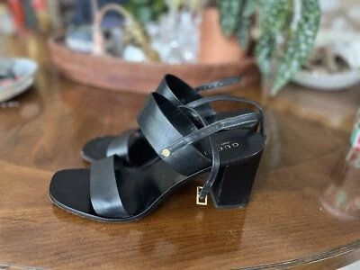 Gucci Black Leather Block Heel Sandals Size 10B Made in Italy - Image 1 of 4