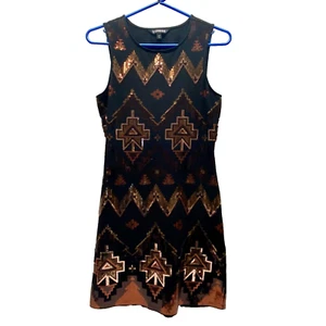 Express Dress Women's Small Tribal Sequin Tank Black Rose Gold Fitted Sexy NWOT - Picture 1 of 14