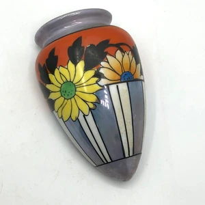 Antico vaso tascabile da parete anteguerra Luster Ware ART DECO fiori colorati Giappone - Foto 1 di 10