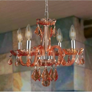 4-Light Chrome Finish D16" H12" Thor Coral Red Crystal  Chandelier - Picture 1 of 6