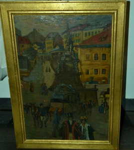 Ölbild, Sperrholz,Monog.H.SK ( Helmut Skarbina) Belebter Platz , wohl um 1920 - Picture 1 of 5