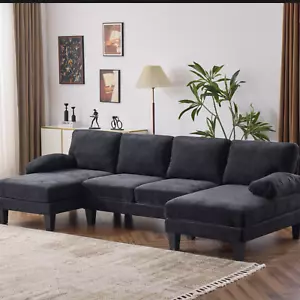 U-Shaped Sectional Sofa, 111" Chenille Couch, 4 Seat Lounge Sleeper with Double - Picture 1 of 11