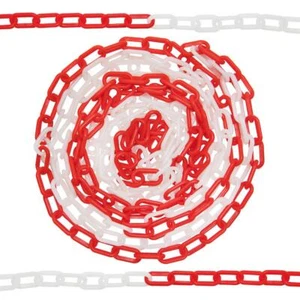 10M Absperrkette rot-weiß Plastikkette Warnkette Rundstahlkette Metall 35x20mm - Bild 1 von 7