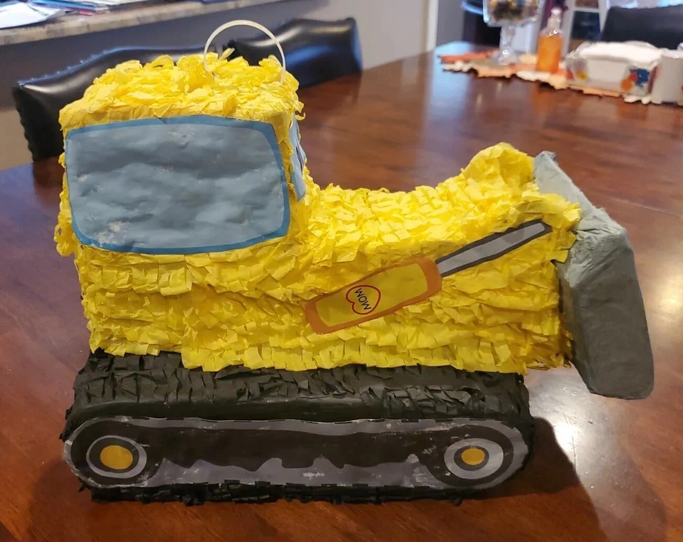 Construction Yellow Bulldozer Pinata for Kids Birthday Party: 16x11.5x8 In: EUC - Image 1 of 4