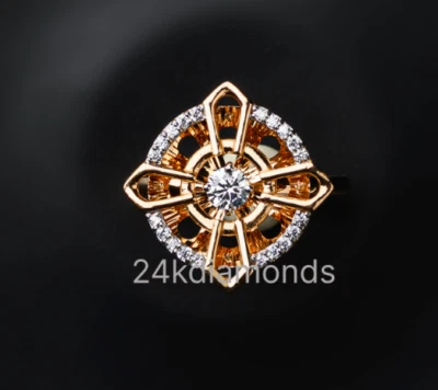 Anel halo 0,75 TCW corte redondo diamante cruz símbolo ouro rosa 14K - Imagem 1 de 3