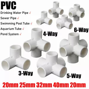 PVC 3/4/5/6-Way Equal Path Elbow Connector Pipe Fittings 20/25/32/40/50mm White - Picture 1 of 30