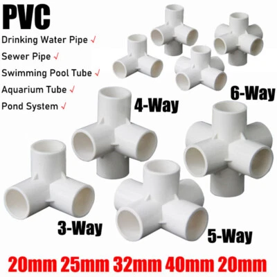 PVC 3/4/5/6-Way Equal Path Elbow Connector Pipe Fittings 20/25/32/40/50mm White