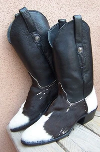 DAN POST Womens Cowboy Western Boots Furry Cowhide Brown White Riding Sz Size 6M - Picture 1 of 8