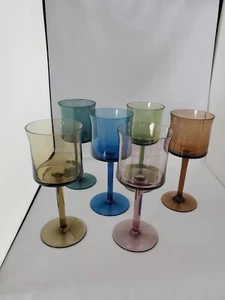 6 Vinos Vintage MCM Boussu Cristal Bélgica Multicolor Patrón Lincoln - Imagen 1 de 4