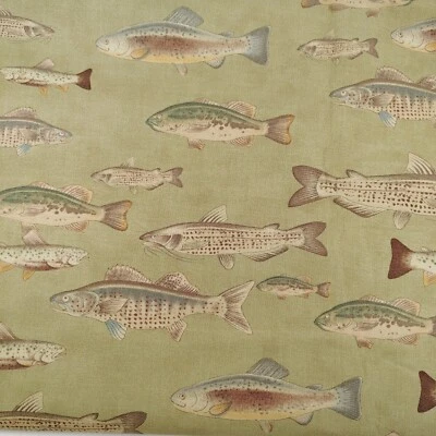 Tela Robert Kaufman Algodón Club Deportivo Casi 2 Yardas Diseño Pez Verde Musgo Foto 1 de 4