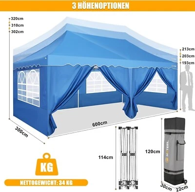 Gazebo 3x6 Impermeabile Stabile Resistente all'Inverno, Pieghevole Tenda per Feste con Pareti Laterali/ - Immagine 1 di 4
