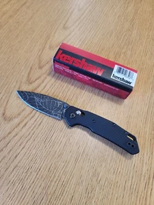 Kershaw Heist Duralock 2037 Custom Etched Leaf Design D2 Black Pocket Knife - Picture 1 of 7