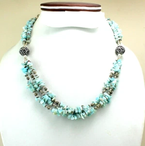 Collar Piedras Preciosas Larimar Natural Hecho a Mano Cuentas Moda Joyería Tradicional - Imagen 1 de 2