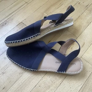 Lucky Brand LP Rifka Sz 9 M Blue Peacoat Canvas Espadrilles Sandals Sling Back - Picture 1 of 9