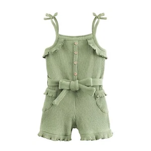 Toddler Girl Jumpsuit Sleeveless Ruffle One-Piece Romper Baby Girl Ribbed Kni... - Picture 1 of 7