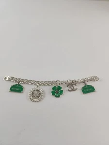 Women Silver Custom Jewelry Bracelet Green With Charms . - Picture 1 of 14
