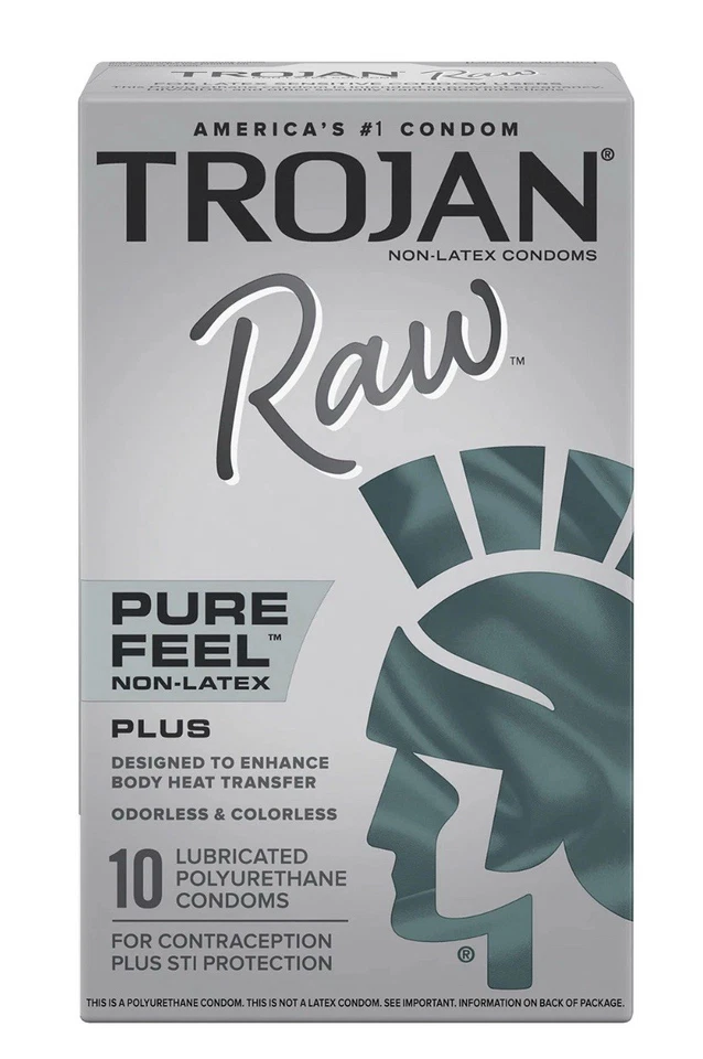 Trojan RAW Pure Feel Plus NON-LATE Lubricated polyurethane Condoms 10/2026