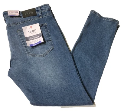 IZOD JEANS Para Hombre Cómodo Elastizado Calce Ajustado a través del Asiento y el Muslo Pierna Ajustada 38X32 Foto 1 de 4