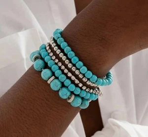 ❤🧡💛BRACCIALE DONNA PIETRE DURE TURCHESE ED ACCIAIO .ALTO - Foto 1 di 4